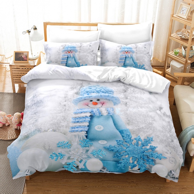 (Белый/Синий) Снеговик Новогоднее постельное белье  купить