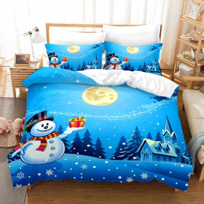 (Синий/Белый) Снеговик Новый год постельное белье  купить