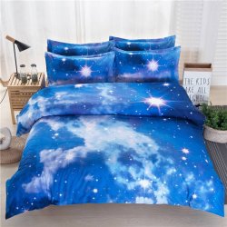 Комплект постельного белья Звездное небо Космос (Синий/Белый) 